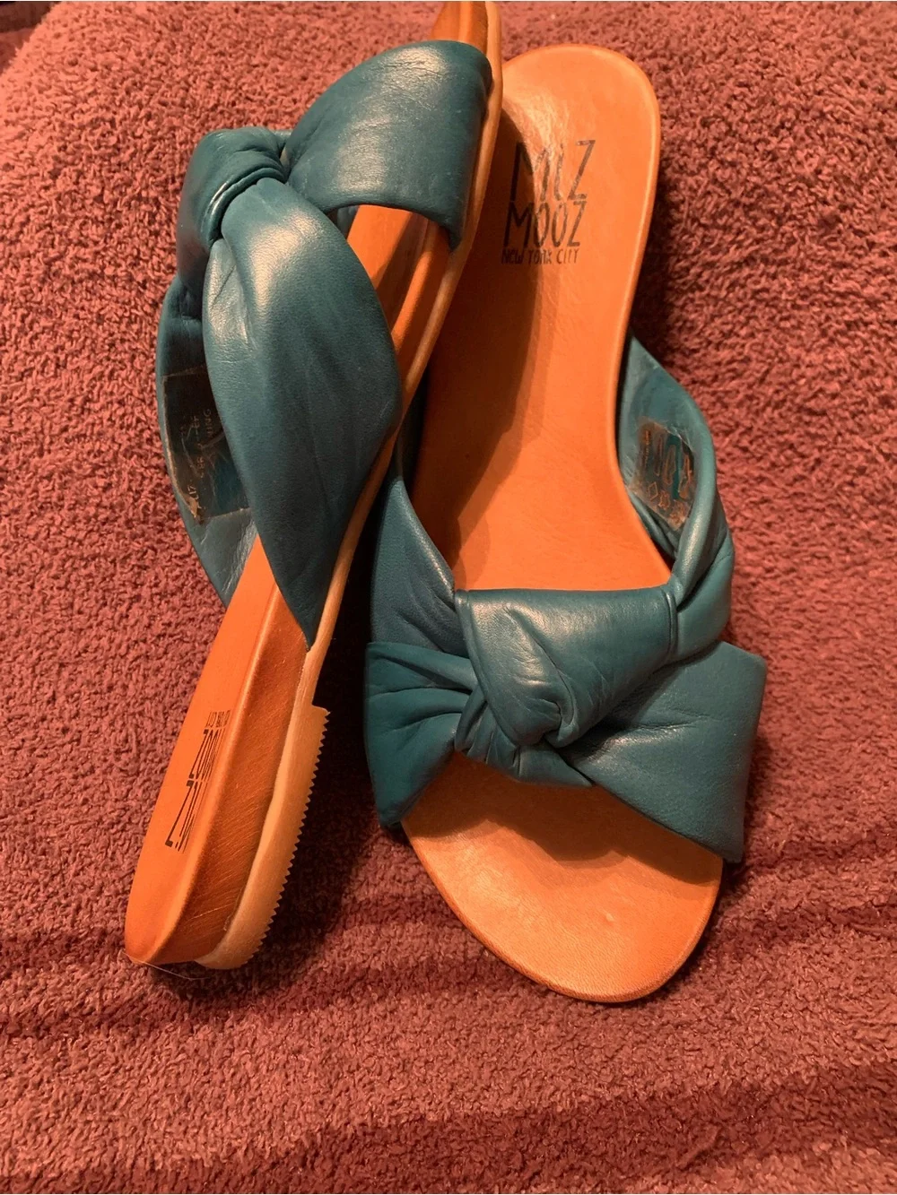 Miz Mooz Teal Knot Slip-On Leather Sandals